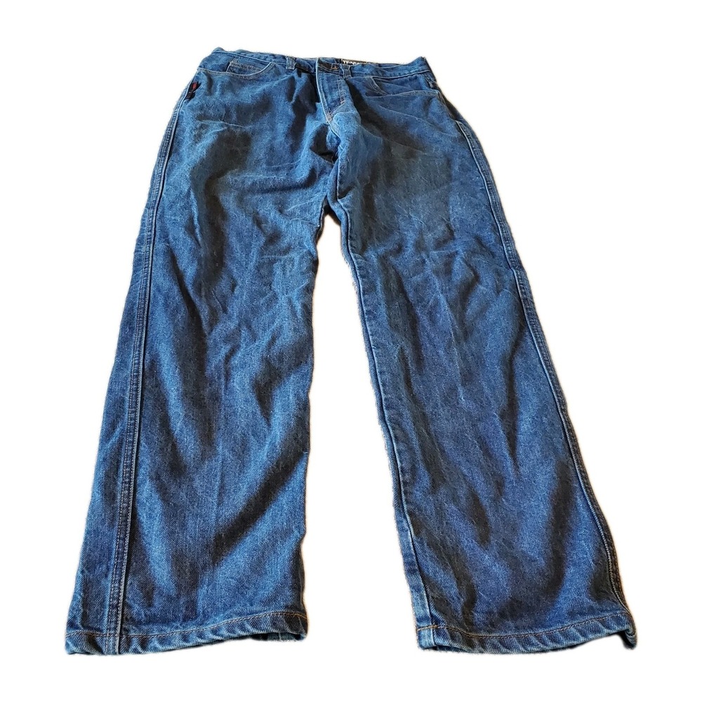 Tecgen Ft Jeans Blue Men's 32W32L Cotton Nylon Cut J496 Med Wash Straight Leg